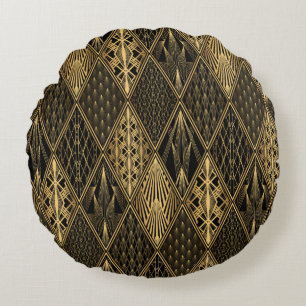 Coussins Ronds Motif Art déco. Simples grappes noir et or