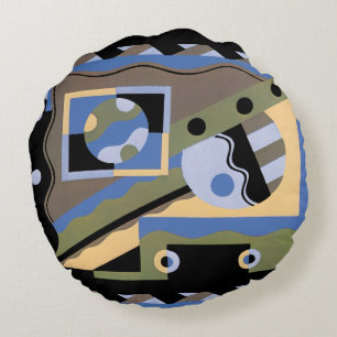 Coussins Ronds Motif Art Déco vintage Jazz Cubisme Pochoir