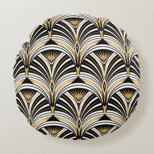 Coussins Ronds Motif Art déco. Vintage or noir noir noir dos