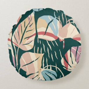 Coussins Ronds Motif artistique sans couture avec feuilles abstra