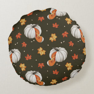 Coussins Ronds motif avec citrouille blanc
