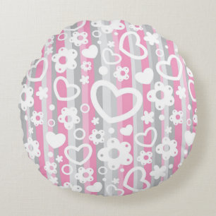 Coussins Ronds Motif avec des coeurs et des fleurs