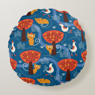 Coussins Ronds motif avec les chats et les oiseaux mignons