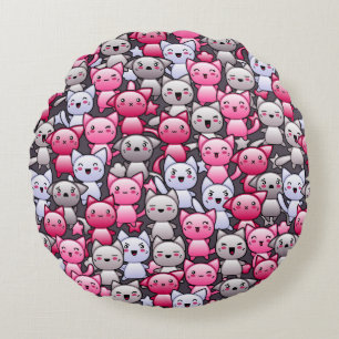 Coussins Ronds motif avec les chats mignons 2 de griffonnage de