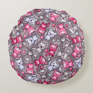 Coussins Ronds motif avec les chats mignons de griffonnage de