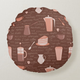 Coussins Ronds Motif avec les éléments relatifs de café
