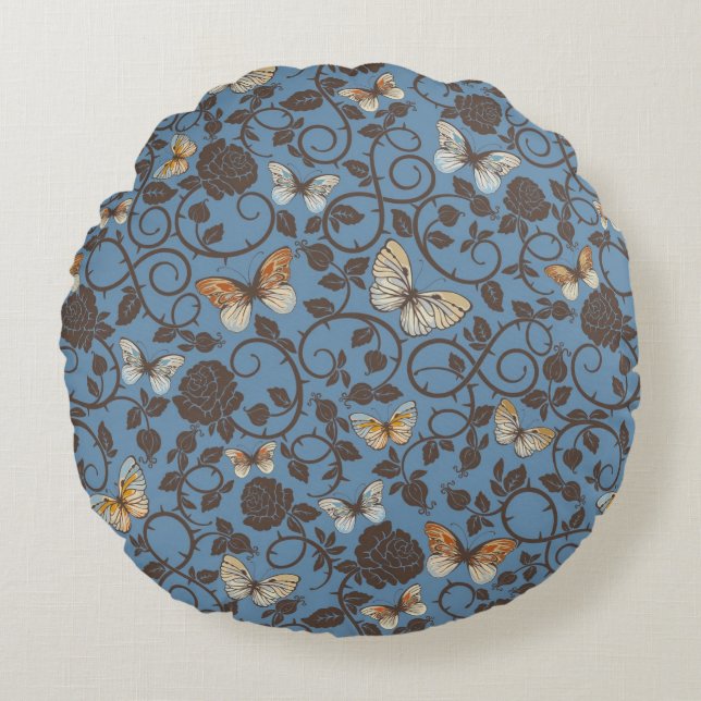 Coussins Ronds motif avec les roses et le papillon (Devant)
