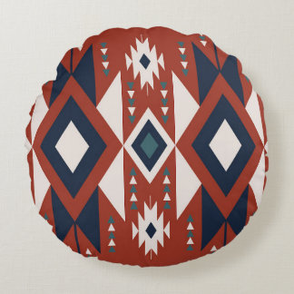Coussins Ronds Motif Aztec cuivre et bleu