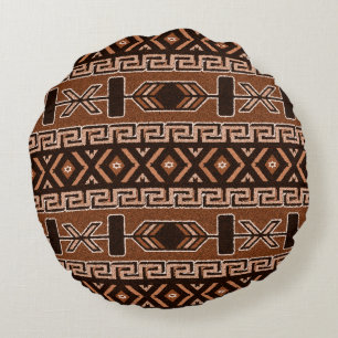 Coussins Ronds Motif Aztèque Brown Et Noir Design Sud-Ouest