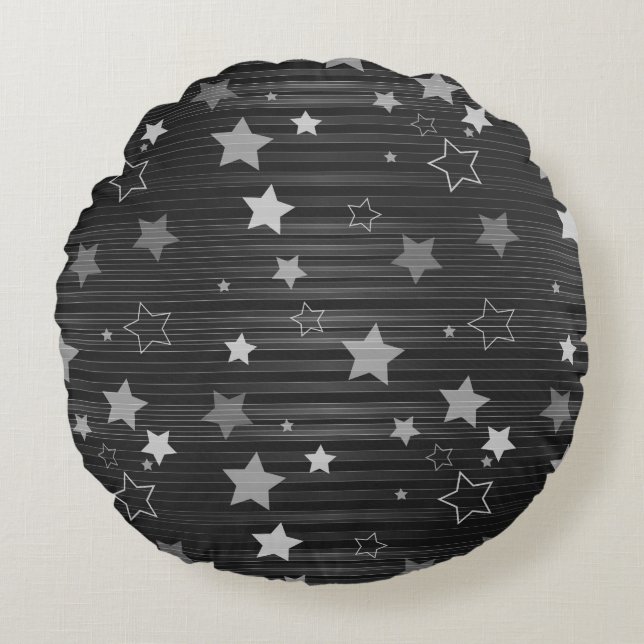 Coussins Ronds Motif Black Stars (Devant)