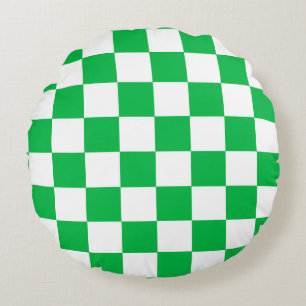 Coussins Ronds Motif blanc À damiers blanc vert