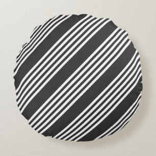 Coussins Ronds Motif blanc et charbon de bois à cinq bandes