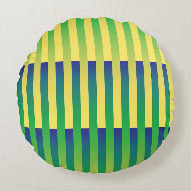 Coussins Ronds Motif bleu jaune vert rayé (Devant)