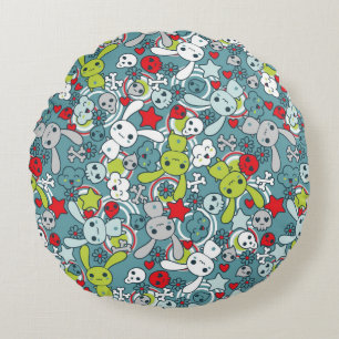 Coussins Ronds motif bleu kawaii
