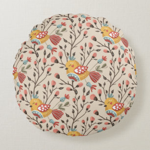 Coussins Ronds Motif Boho aux oiseaux mignons