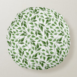 Coussins Ronds Motif botanique à feuilles aquarelle de verdure