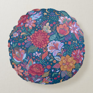 Coussins Ronds Motif botanique floral foncé avec G vintage et lun