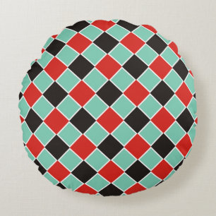 Coussins Ronds Motif carré - noir rouge blanc + votre arrière - p