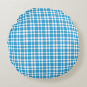 Coussins Ronds Motif carreaux bleu blanc
