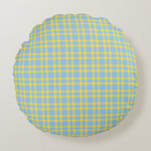 Coussins Ronds Motif carreaux bleu jaune