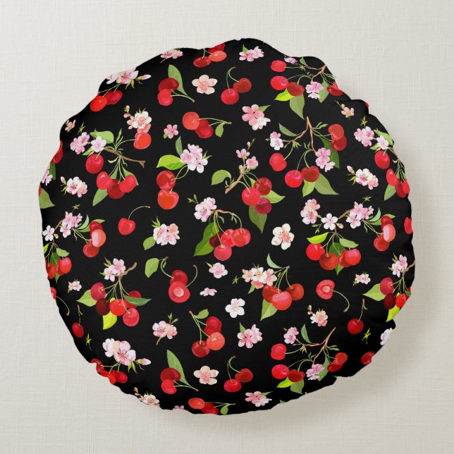 Coussins Ronds Motif cerise 2 (Dos)