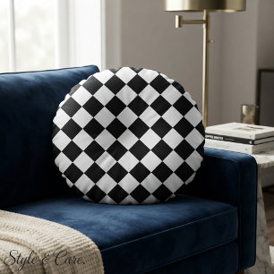 Coussins Ronds Motif Chevron Noir et Blanc Classique Gras