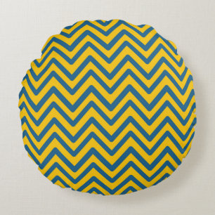 Coussins Ronds Motif Chevron Vintage bleu jaune