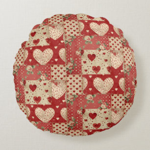 Coussins Ronds Motif Chic Red Patchwork