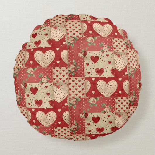 Coussins Ronds Motif Chic Red Patchwork (Devant)