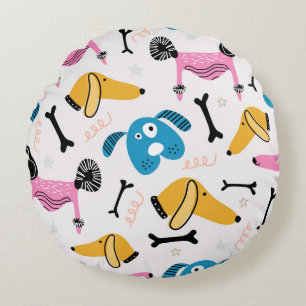 Coussins Ronds Motif chien mignon avec dessin du visage animal b