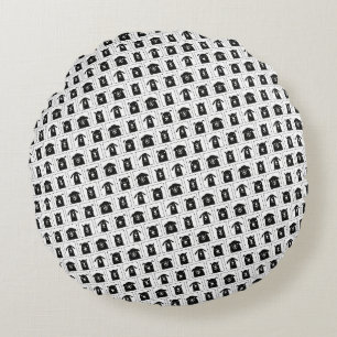 Coussins Ronds Motif Chiens Mignons Noir & Blanc