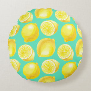 Coussins Ronds Motif citrons aquarelle