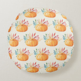 Coussins Ronds Motif Citrouille d'aquarelle orange