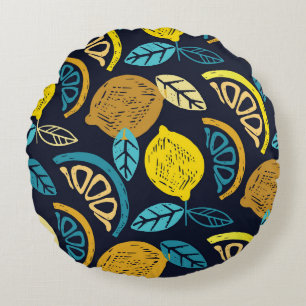 Coussins Ronds Motif Citrus Lemon Doodle Arrière - plan
