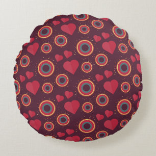 Coussins Ronds Motif Coeurs et cercles rétro