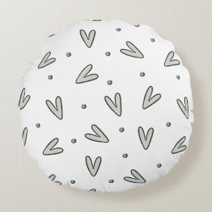 Coussins Ronds Motif Cœurs & Points Minimalistes Vert Sauge