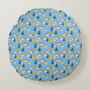 Coussins Ronds Motif coloré avec arcs-en-ciel et arbres