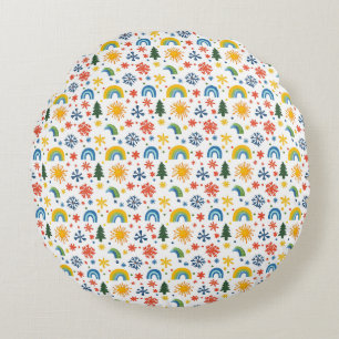 Coussins Ronds Motif coloré jouant avec arc-en-ciel et fleurs