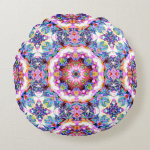 Coussins Ronds Motif coloré violet bleu rose capricieux