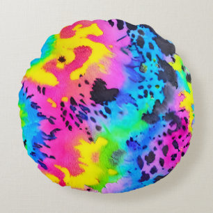 Coussins Ronds Motif coloré Wild Cheetah Tye Dye