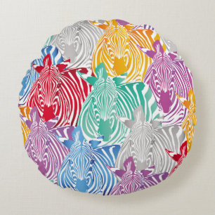Coussins Ronds Motif coloré zèbre sans soudure. Textu animal sauv