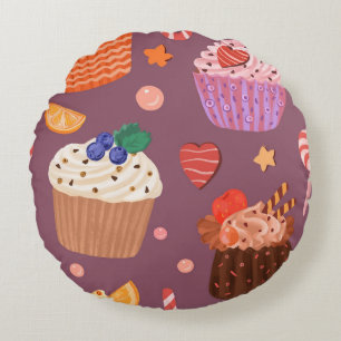 Coussins Ronds Motif Cupcakes Sucrés & Délices de Dessert
