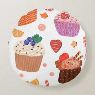 Coussins Ronds Motif Cupcakes Sucrés & Délices de Dessert