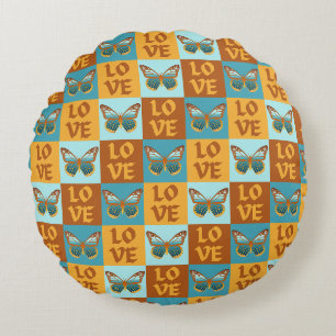 Coussins Ronds Motif d'amour papillon Dégradé bleu et orange