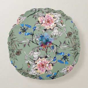 Coussins Ronds Motif d'aquarelle Arrière - plan vert.