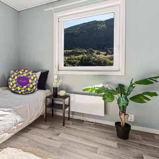 Coussins Ronds Motif d'aquarelle citron simple violet