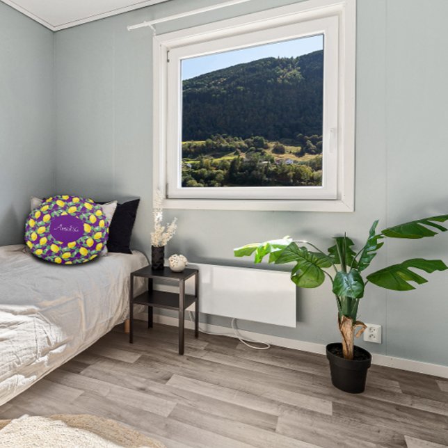 Coussins Ronds Motif d'aquarelle citron simple violet (Créateur téléchargé)