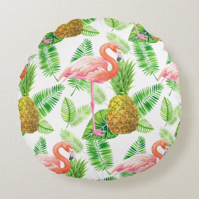 Coussins Ronds Motif d'aquarelle de jardin tropical (Devant)