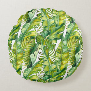 Coussins Ronds Motif d'aquarelle Feuille de banane tropicale