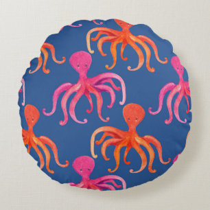 Coussins Ronds Motif d'aquarelle octopus de dessin coloré